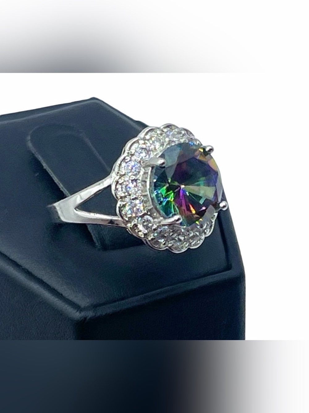 Blossoming Round Mystic Topaz 18k White Rolled Gold Ring